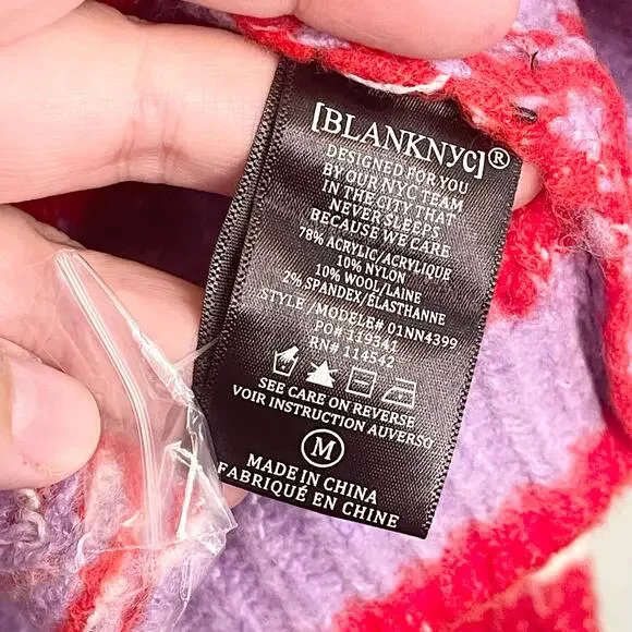 BLANK NYC Good Mood Sweater Medium Red Wool Blend Colorblock Striped Cozy NWT - Picture 9 of 11